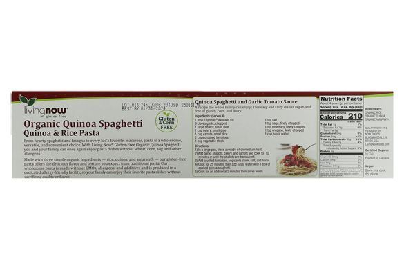Спагетти из органической киноа Now Foods (Organic Quinoa Spaghetti) 227 г купить в Киеве и Украине