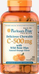 Жувальний вітамін С з шипшиною, Chewable Vitamin C- with Rose Hips, Puritan's Pride, 500 мг, 250 жувальних