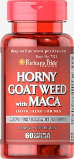 Роговой козий с макой, Horny Goat Weed with Maca, Puritan's Pride, 500 мг / 75 мг, 60 капсул купить в Киеве и Украине