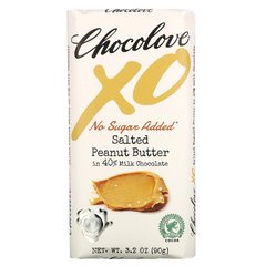 Солоне арахісове масло в плитці з 40% молочного шоколаду, XO, Salted Peanut Butter in 40% Milk Chocolate Bar, Chocolove, 90 г