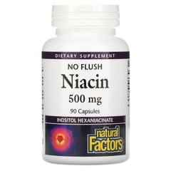 Ніацин, який не викликає почервоніння шкіри, Natural Factors, 500 мг, 90 капсул