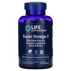Супер Омега-3 Life Extension (Super Omega-3) 120 капсул с энтеросолюбильным покрытием купить в Киеве и Украине