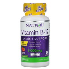 Витамин В12 Natrol (Vitamin B-12 Fast Dissolve) 5000 мкг 100 таблеток со вкусом клубники купить в Киеве и Украине