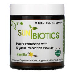 Потужні пробіотики з порошком органічних пребіотиків, ваніль, Potent Probiotics with Organic Prebiotics Powder, Vanilla, Sunbiotics, 57 г
