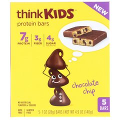 ThinkKids, Протеїнові батончики, шоколадна плитка, ThinkThin, 5 батончиків, 1 унція (28 г) кожен