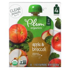 Plum Organics, Органічне дитяче харчування, етап 2, яблуко та броколі, 4 пакетики по 4 унції (113 г) кожен