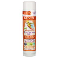 Натуральний мінеральний сонцезахисний стік для обличчя, SPF 35, мандарин і ваніль, Kids, Natural Mineral Sunscreen Face Stick, SPF 35, Tangerine & Vanilla, Badger Company, 18.4 г