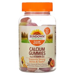 Жувальний кальцій з вітаміном D3 Sundown Naturals (Calcium Gummies Plus Vitamin D3) 500 мг / 1000 мг 50 жувальних цукерок зі смаком персик-банан-вишня