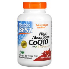 Коэнзим Q10 с высокой степенью поглощения, High Absorption CoQ10 with Bioperine®, Doctor's Best, 400 мг, 180 растительных капсул купить в Киеве и Украине