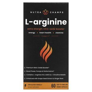 NutraChamps, L-Arginine, 60 Easy-to-Swallow Veggie Capsules купить в Киеве и Украине