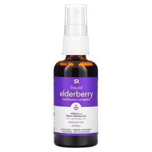Liquid complex spray from elderberry Sambucus, Liquid Elderberry Sambucus Complex Spray, Sports Research, 1040 mg, 60 ml.