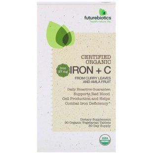 Certified Organic Iron + Vitamin C, FutureBiotics, 90 Plant-Based Organic Tablets