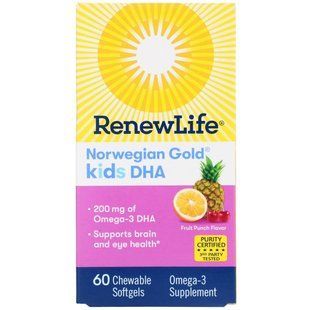"Норвежское золото", ДГК для детей, фруктовый вкус, Renew Life, 60 жевательных мягких капсул купить в Киеве и Украине