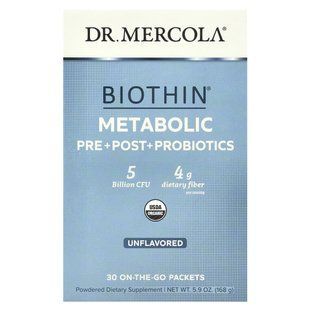 Dr. Mercola, Biothin&reg;, Metabolic Pre+ Post + Probiotics, Unflavored, 5 Billion CFU, 30 On-The-Go Packets, 0.19 oz (5.6 g) Each