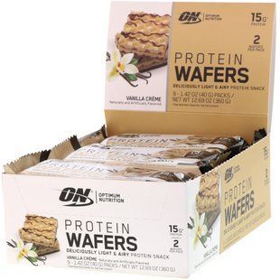 Протеїнові вафлі ванільний крем Optimum Nutrition (Protein Wafers Vanilla Creme) 9 шт. по 40 г