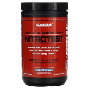 MuscleMeds, Nitrotest, андрогенний передтренувальний комплекс, блакитна малина, 474 г (16,72 унції)