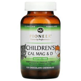 Кальций, магний и витамин D для детей, с шоколадным вкусом, Pioneer Nutritional Formulas, 120 жевательных таблеток на растительной основе купить в Киеве и Украине