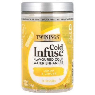 Ароматизированный усилитель холодной воды, лимон и имбирь, Cold Infuse, Flavoured Cold Water Enhancer, Lemon & Ginger, Twinings, 12 заварщиков, 1,06 унции (30 г) купить в Киеве и Украине