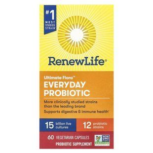 Renew Life, Щоденний пробіотик Ultimate Flora, 15 мільярдів КУО, 60 вегетаріанських капсул