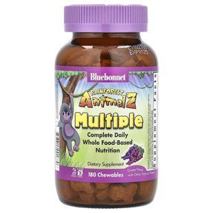 Мультивитамины для детей со вкусом винограда Bluebonnet Nutrition (Rainforest Animalz Multiple) 180 жевательных конфет купить в Киеве и Украине