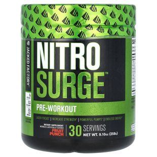 Jacked Factory, Nitro Surge, передтренувальний прийом, фруктовий пунш, 258 г (9,1 унції)