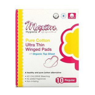 Ультратонкие прокладки с крыльями, обычные, Pure Cotton, Ultra Thin Winged Pads, Regular, Maxim Hygiene Products, 10 прокладок купить в Киеве и Украине