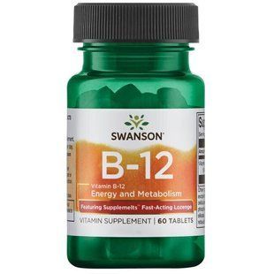 Вітамін В12 добавки, Vitamin B-12 Supplemelts, Swanson, 5,000 мкг, 60 пастилок