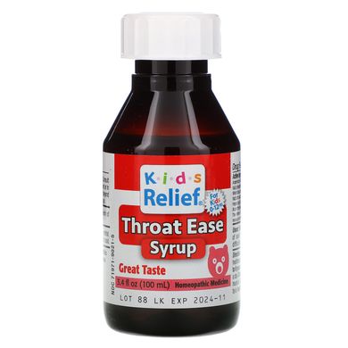 Сироп для полегшення болю в горлі, 0-12 років, Kid's Relief, Throat Ease Syrup, Homeolab USA, 3,4 рідкої унції (100 мл)
