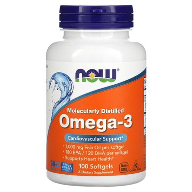 Риб'ячий жир з молекулярною дистиляцією Омега-3 Now Foods (Omega-3) 100 капсул