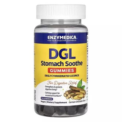 Корінь солодки (лакриці), DGL Stomach Soothe Gummies, Enzymedica, смак німецького шоколаду, 74 жувальні цукерки