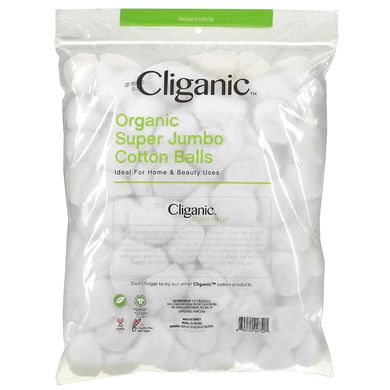 Cliganic, Органічні ватяні кульки Super Jumbo, 100 штук