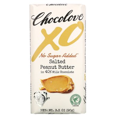Соленое арахисовое масло в плитке из 40% молочного шоколада, XO, Salted Peanut Butter in 40% Milk Chocolate Bar, Chocolove, 90 г купить в Киеве и Украине