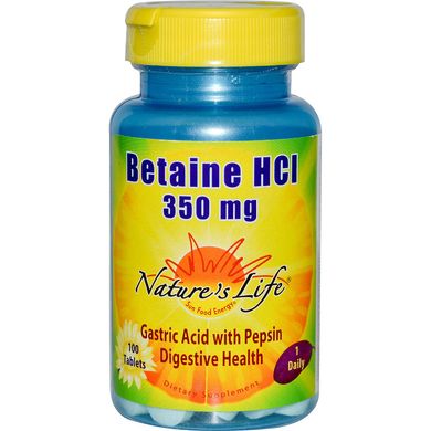 Бетаїну гідрохлорид Nature's Life (Betain HCL) 350 мг 100 таблеток