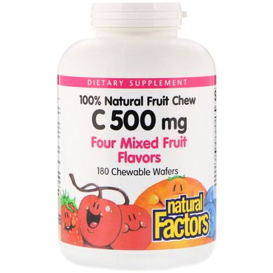 Вітамін С жувальний чотири змішаних фруктових смака Natural Factors (Vitamin C) 500 мг 180 цукерок