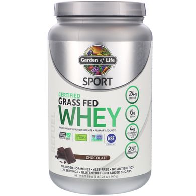 Сироватковий протеїн ізолят смак шоколаду Garden of Life (Sport Grass Fed Whey) 672 г