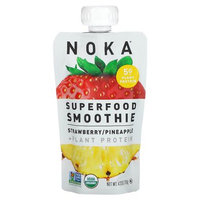 Noka, Смузі із суперпродуктів + ​​рослинний білок, полуниця, ананас, 4,22 унції (120 г)