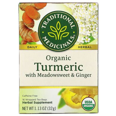 Органічна куркума Traditional Medicinals (Organic Turmeric with Meadowsweet Ginger) 750 мг 16 пакетиків