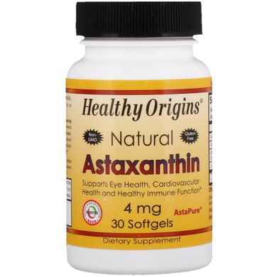 Астаксантин, Natural Astaxanthin, Healthy Origins, 4 мг, 30 капсул