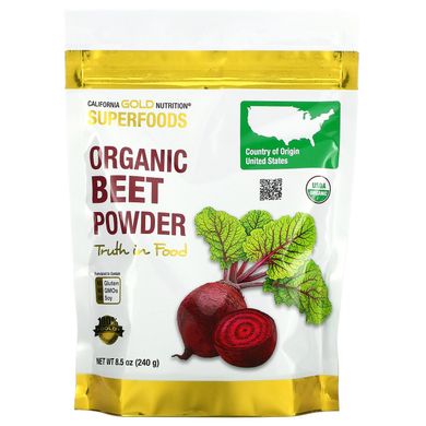Органічний буряковий порошок California Gold Nutrition (Superfoods Organic Beet Powder) 240 г