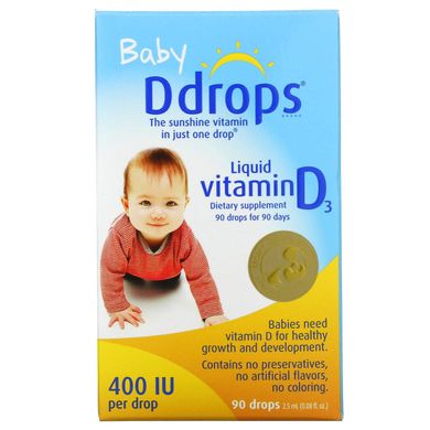 Рідкий вітамін Д3 для дітей Ddrops (Baby Liquid Vitamin D3) 400 МО 2,5 мл 90 крапель
