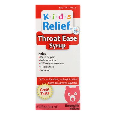 Сироп для полегшення болю в горлі, 0-12 років, Kid's Relief, Throat Ease Syrup, Homeolab USA, 3,4 рідкої унції (100 мл)