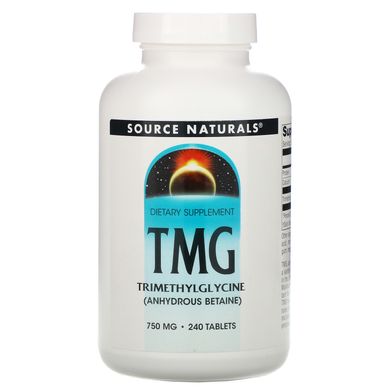 Бетаїн HCL, ТМГ, триметилгліцин, TMG Trimethylglycine, Source Naturals, 750 мг, 240 таблеток