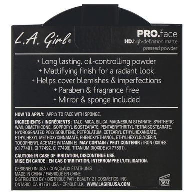 L.A. Girl, PRO.face Matte Pressed Powder, GPP605 Nude Beige, 0.25 oz (7 g)