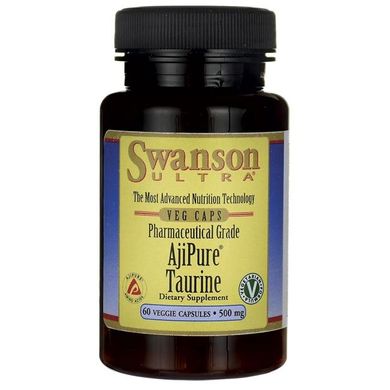 Таурин, AjiPure Taurine, Pharmaceutical Grade, Swanson, 500 мг, 60 капсул