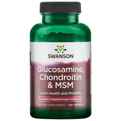 Глюкозамін, хондроїтин та МСМ - вища сила, Glucosamine, Chondroitin,MSM - Highest Strength, Swanson, 120 таблеток