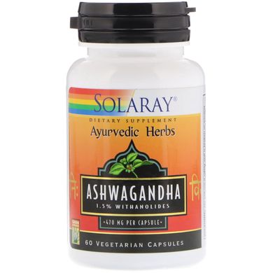 Ашваганда, Ashwagandha, Solaray, 470 мг, 60 вегетаріанських капсул
