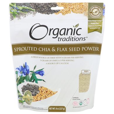 Порошок пророщеного насіння чіа і льону Organic Traditions (Sprouted Chia Flax Seed Powder) 227 г