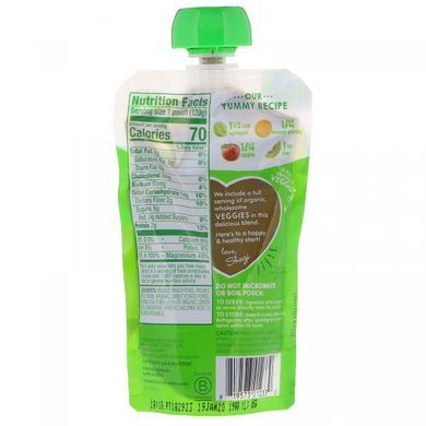 Tasty Vegetables, Organic Puree of Spinach, Apples, Sweet Potatoes, and Kiwi Happy Family Organics (Organic puree of spinach, apples, sweet potatoes, and kiwi) 120 g
