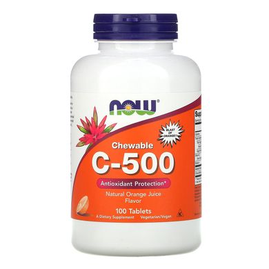 Вітамін С зі смаком апельсинового соку Now Foods (Vitamin C-500 Chewable) 100 жувальних таблеток