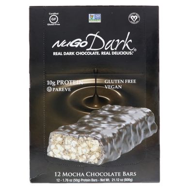 NuGo Dark, Протеїнові батончики, Мокко і шоколад, NuGo Nutrition, 12 батончиків, 1,76 унц (50 г) кожен